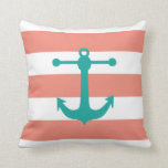 Nautical Coral & Turquoise Throw Pillow<br><div class="desc">Beautifully made pillow with a nautical inspired design.</div>