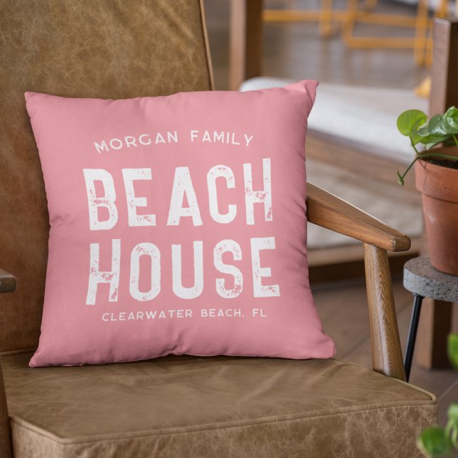 Nautical Coral & White Beach House Family Name Cushion (Creator Uploaded)