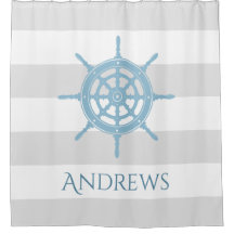 Nautical Cottage Beach Blue Name Shower Curtain
