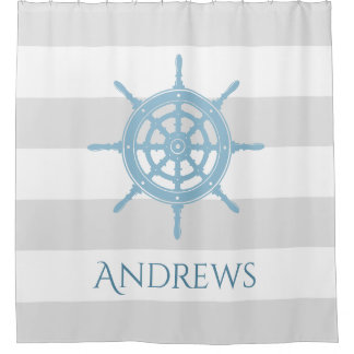 Nautical Cottage Beach Blue Name Shower Curtain