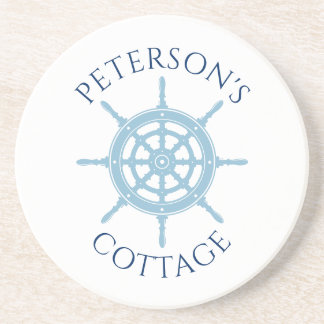Nautical Cottage Navy Blue Personalised Name Coaster