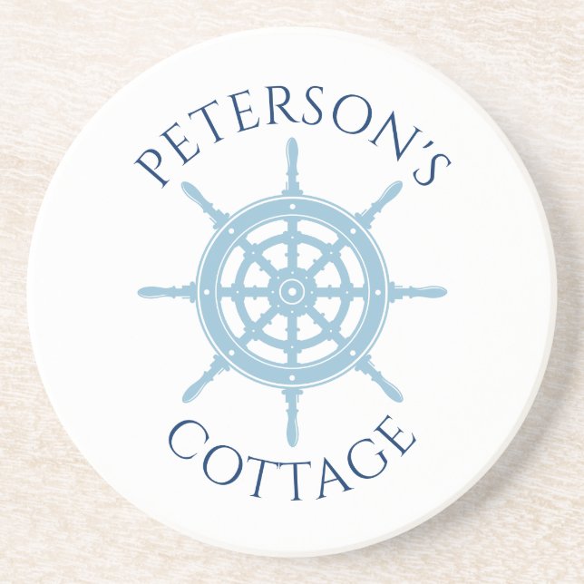 Nautical Cottage Navy Blue Personalised Name Coaster (Front)