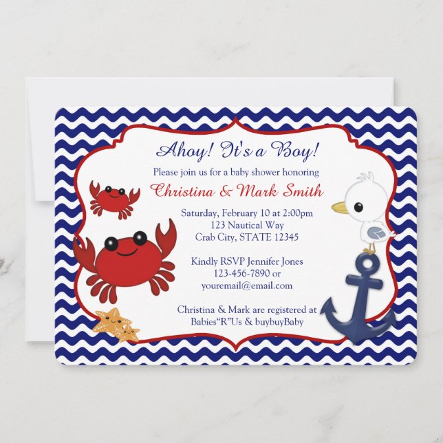 Nautical Crab Baby Shower Invitations (Front)