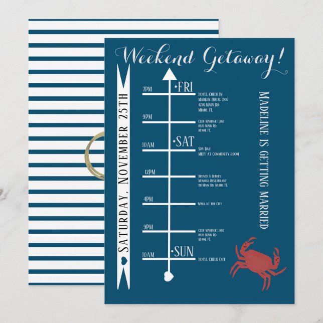 Nautical Crab Bachelorette Weekend Getaway Invitation (Front/Back)