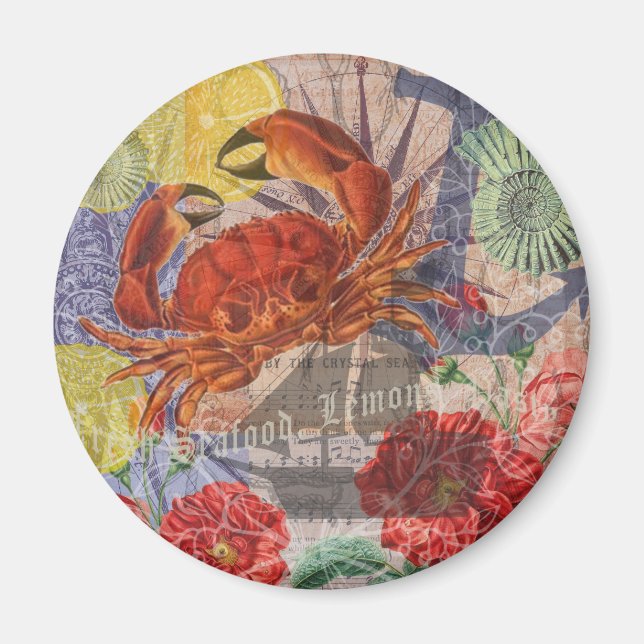Nautical Crab Beach Art Contemporary Magnet (Front)