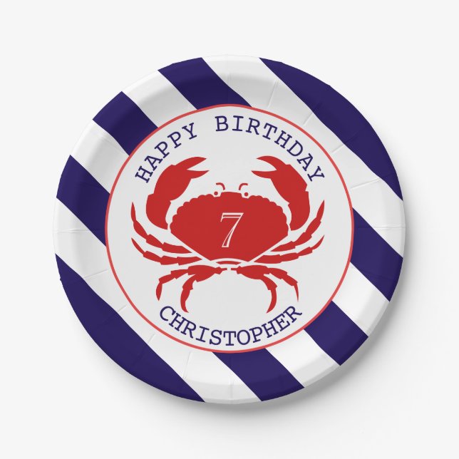 Nautical Crab Birthday Party Paper Plate (Front)