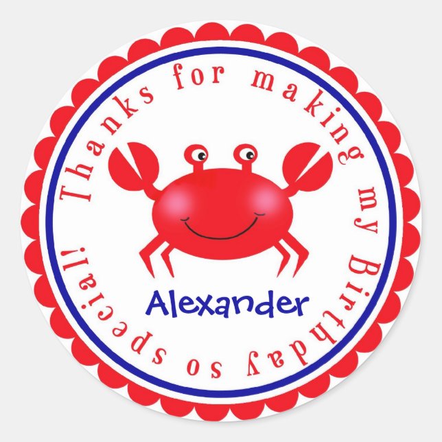 Nautical Crab Birthday Stickers (Front)