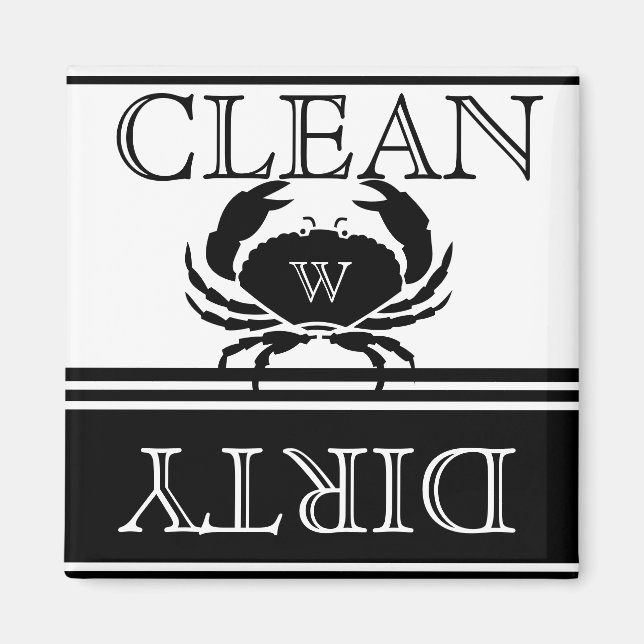  Nautical Crab Black  White Dishwasher Dirty Clean Magnet (Front)