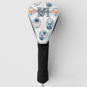 Nautical Crab Blue Orange Coastal Striped Pattern Golf Head Cover