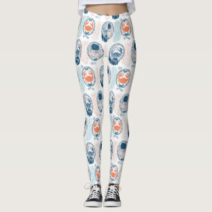 Nautical Crab Blue Orange Coastal Striped Pattern Leggings