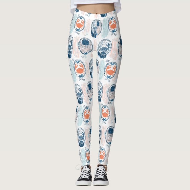 Nautical Crab Blue Orange Coastal Striped Pattern Leggings (Front)