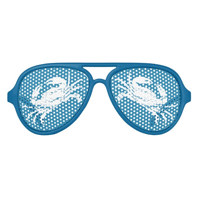 Nautical Crab Blue White Crustacean Aviator Sunglasses (Front)