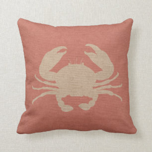 Nautical Crab in Coral Pink Cushion