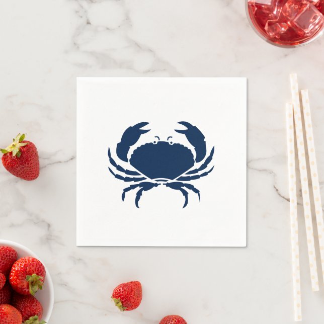 Nautical crab navy blue and white paper napkin (Insitu)