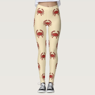 Nautical Crab Red Cream Illustration Leggings