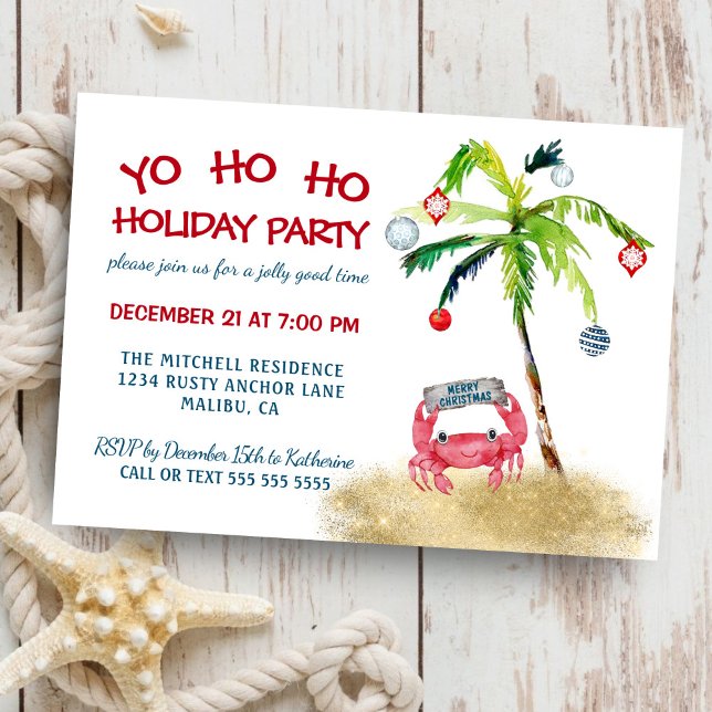 Nautical Crab Tropical Palm Holiday Party Invitation (Creator Uploaded)