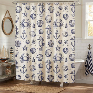 Nautical Crabs and Sea Horses Shower Curtain