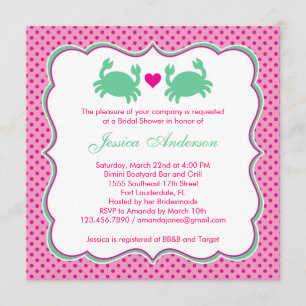 Nautical Crabs Bridal Shower Pink/Green Invitation