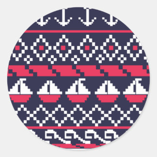 Nautical Cross stitch Classic Round Sticker