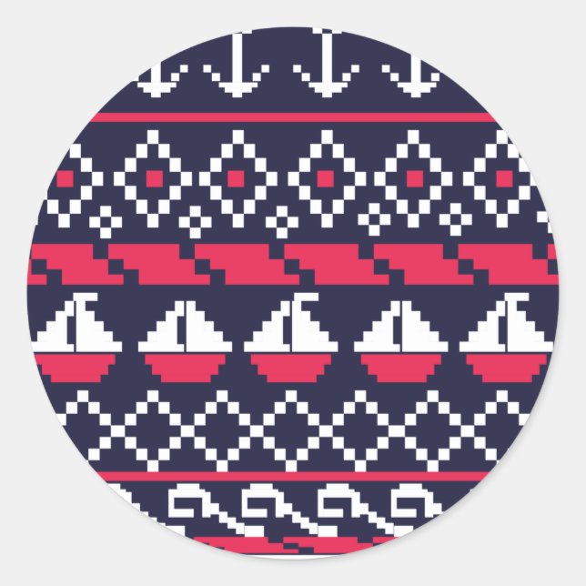 Nautical Cross stitch Classic Round Sticker (Front)