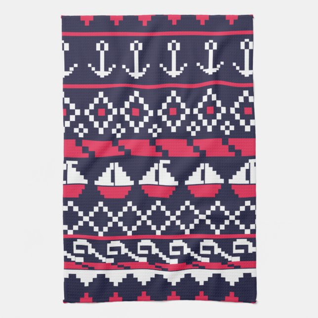 Nautical Cross stitch Tea Towel (Vertical)