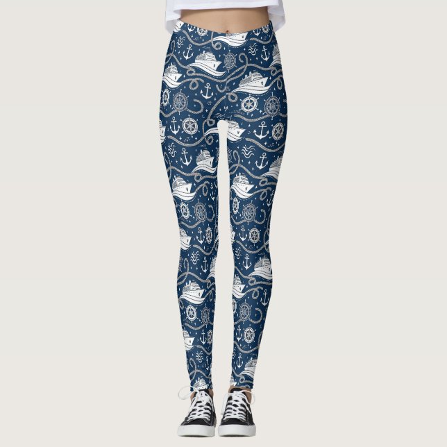 Nautical Cruise Seamless Pattern Leggings (Front)