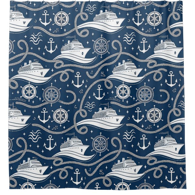 Nautical Cruise Seamless Pattern Shower Curtain (Front)