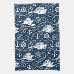 Nautical Cruise Seamless Pattern Tea Towel