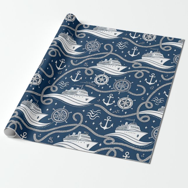 Nautical Cruise Seamless Pattern Wrapping Paper (Unrolled)