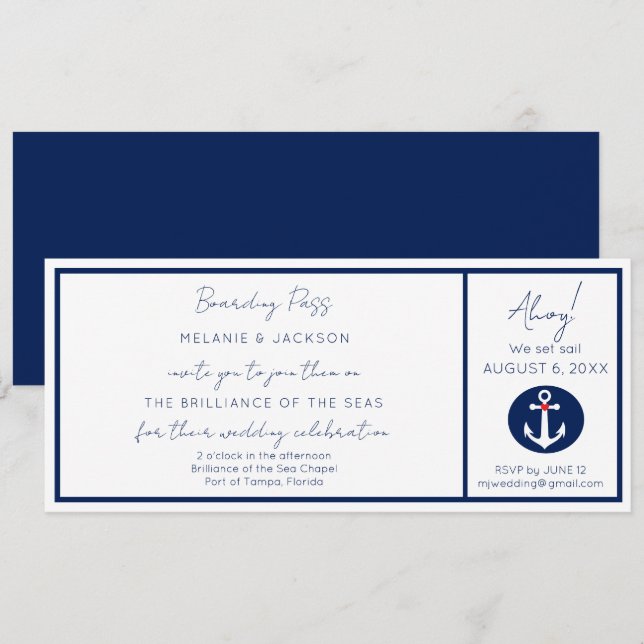 Nautical Cruise Ship Boarding Pass Wedding Invitation (Front/Back)