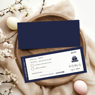 Nautical Cruise Ship Boarding pass wedding RSVP Invitation