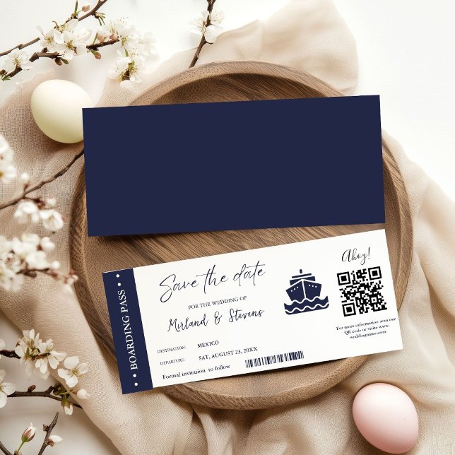 Nautical Cruise Ship Boarding pass wedding Save The Date (Creator Uploaded)