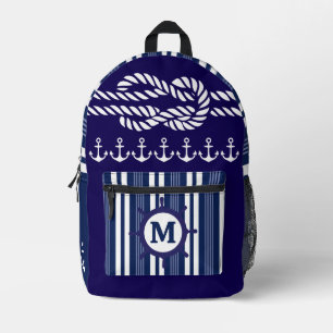 Nautical Cruise Ship Monogram Navy Blue Striped Printed Backpack