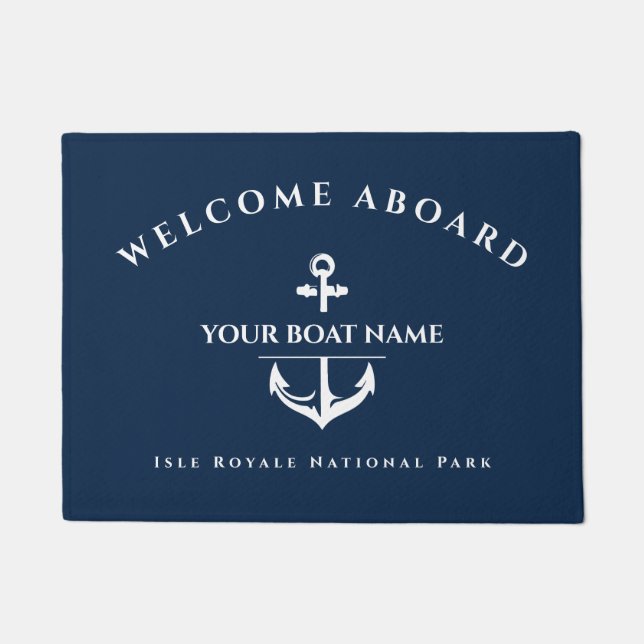 Nautical Custom Boat Name Anchor Navy Doormat (Front)