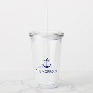 Nautical Custom Boat Name navy blue anchor Acrylic Tumbler