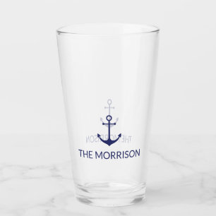 Nautical Custom Boat Name navy blue anchor Glass