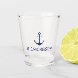 Nautical Custom Boat Name navy blue anchor Shot Glass