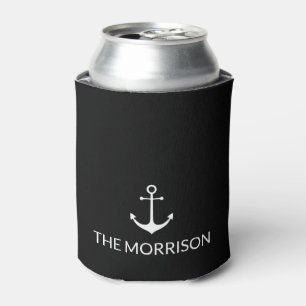 Nautical Custom Boat Name white anchor black Can Cooler
