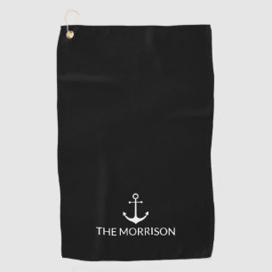 Nautical Custom Boat Name white anchor black Golf Towel