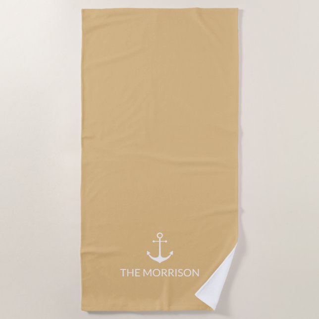 Nautical Custom Boat Name white anchor camel Beach Towel (Front)