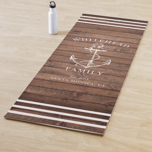 Nautical Custom Family Anchor Brown Wood  Yoga Mat (In Situ)