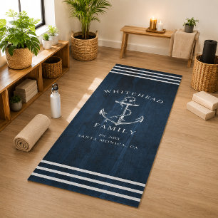 Nautical Custom Family Anchor Navy Blue Wood  Yoga Mat