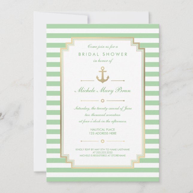 Nautical Custom Mint White Bridal Shower Invite (Front)