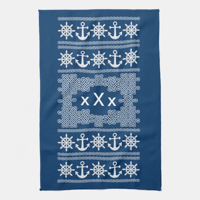 Nautical custom monogram kitchen towel (Vertical)