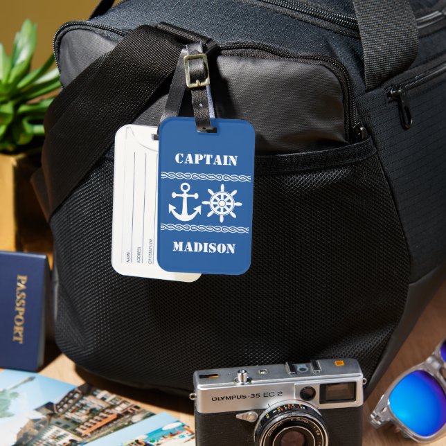 Nautical custom name & colour luggage tag (Front & Back)