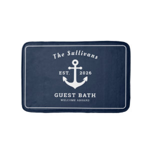 Nautical Custom Navy Blue Anchor Monogram Bath Mat