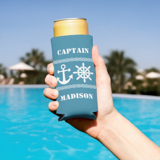 Nautical custom text & colour seltzer can cooler (In Situ Pool)