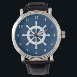 Nautical custom watch gift for men women and kids<br><div class="desc">Nautical custom watch gift for men women and kids. Maritime wrist watches with ship wheel logo and customisable background colour. Add your own name initials optionally. Cool Birthday gift idea for boat captain, sailor, first mate, sailor's wife, children (boy or girl), friend, dad, father, grandpa, wedding groom etc. White Boat...</div>