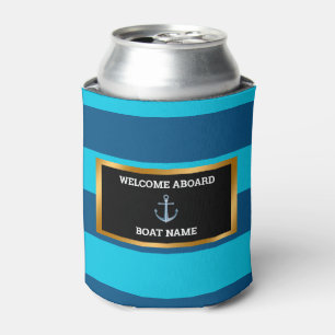 Nautical Customise Boat Name Anchor Navy Blue Can Cooler