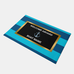 Nautical Customise Boat Name Anchor Navy Blue Doormat